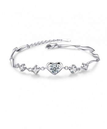 Heart Bracelet For Women- Sterling Silver Love Heart Adjustable CZ Charm Bracelet - CX1874IYNYL