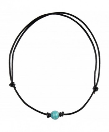 Barch Single Turquoise Choker Necklace on Black Leather Cord - CM12N5NIIDC