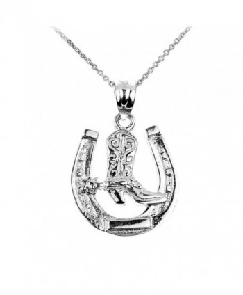 925 Sterling Silver Lucky Horseshoe with Cowboy Boot Charm Pendant Necklace - CS126UD219Z