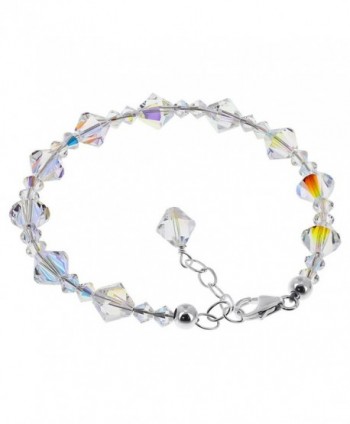 Gem Avenue Sterling Silver Made with Swarovski Elements Clear AB Crystal Handmade Bracelet 7 to 8 inch Adjustable - CC1123OM2SV