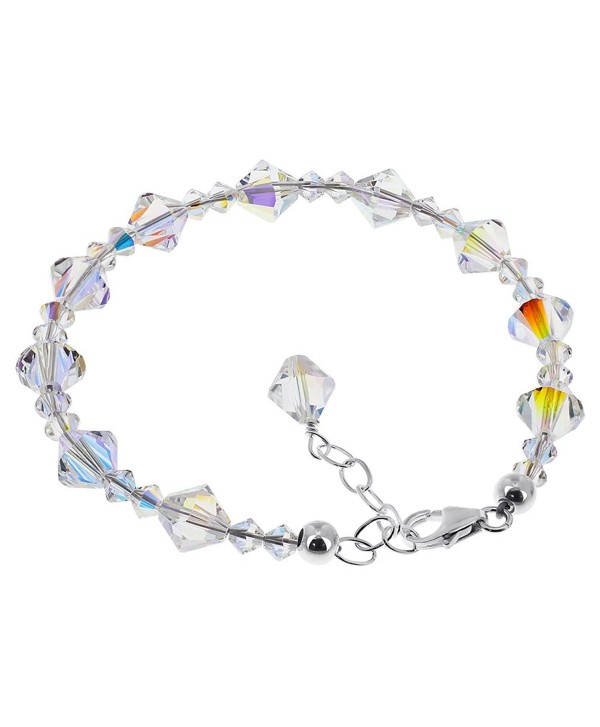 Gem Avenue Sterling Silver Made with Swarovski Elements Clear AB Crystal Handmade Bracelet 7 to 8 inch Adjustable - CC1123OM2SV