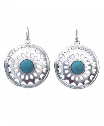 Round Western Look Blue Simulated Turquoise Silver Tone Southwestern Dangle Earrings - CO121HHX0JT