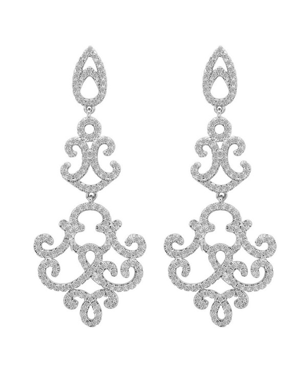 EVER FAITH 925 Sterling Silver Cubic Zirconia Vintage Inspired Art Deco Chandelier Dangle Earrings Clear - C9127YF240J