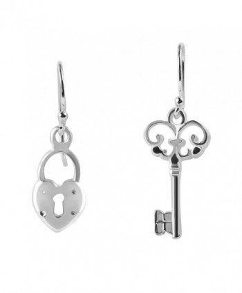 Key to My Loving Heart Lock .925 Sterling Silver Dangle Earrings - CP12MWZXK8T