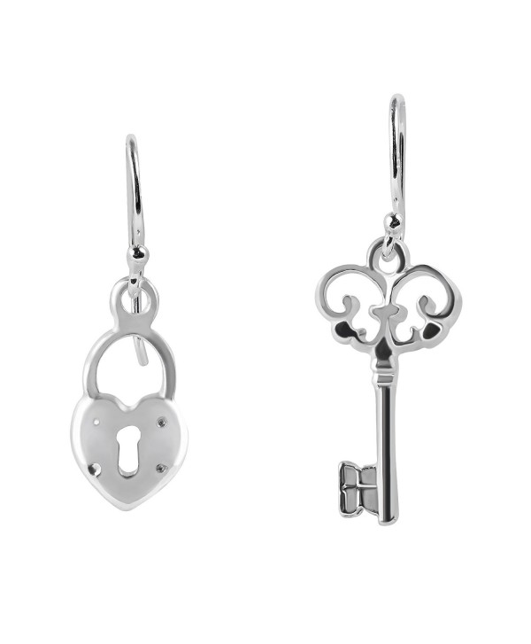 Key to My Loving Heart Lock .925 Sterling Silver Dangle Earrings - CP12MWZXK8T