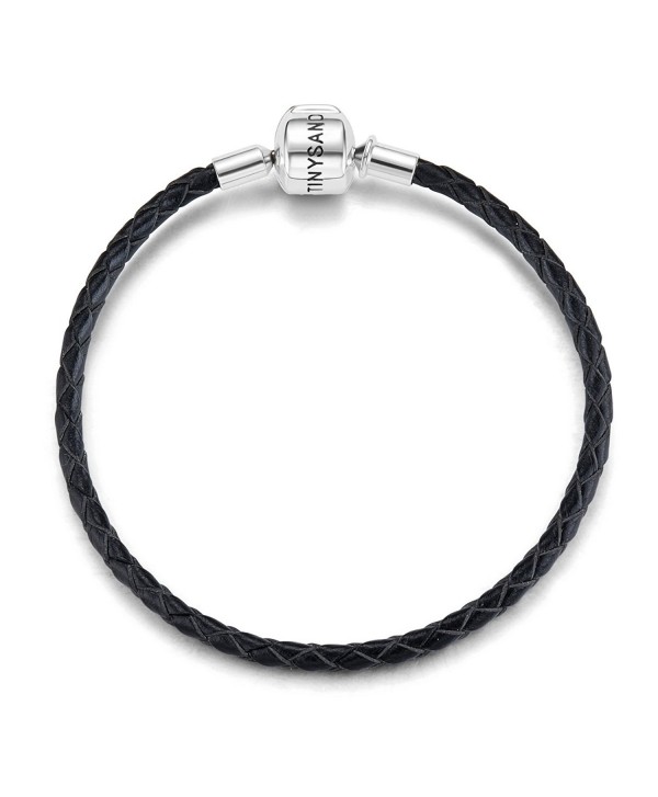 TINYSAND Genuine Leather Woven Basic Bracelet with 925 Sterling Silver Snap Clasp Charms-6.7"/7.1"/7.5" - CO185QRR0I4