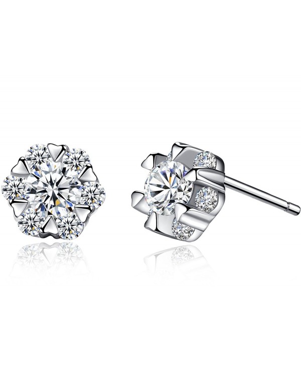 anewish Clear Cubic Zirconia Sterling Silver Stud Earrings - C317YXKG27T