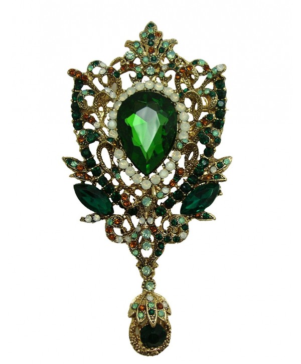 TTjewelry Fashion Gold-Tone Crown Flower Green Crystal Brooch Pendant - Green - C212563T2MT
