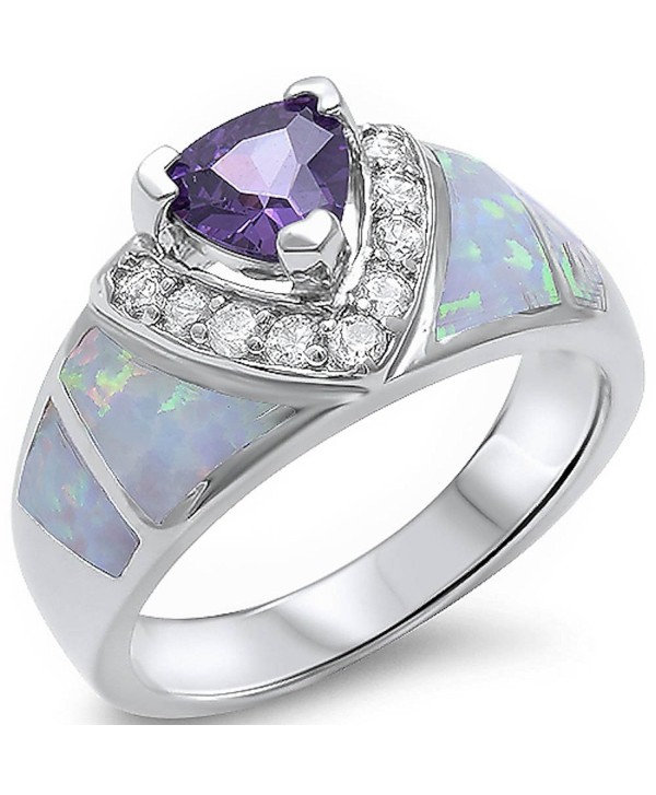 Simulated Amethyst- Lab Created White Opal- & Cz New Fashion .925 Sterling Silver Ring Sizes 5-10 - CH11MBJYKPB
