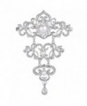 EVER FAITH Silver-Tone Crystal Cream Simulated Pearl 4.5 Inch 3 Layer Floral Vine Tear Drop Brooch Clear - C2126EQEGPF