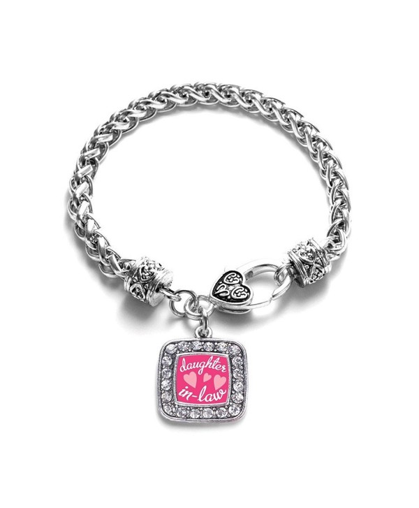 I Love My Daughter In Law Family Charm Classic Silver Plated Square Crystal Bracelet - CC11LXN9TQV