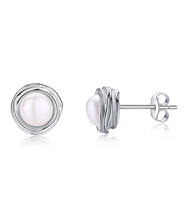 EVERU Sterling Silver Flower Stud Earrings with AAA Freshwater Pearls with an Exquisite Gift Box - CR184QQZ2YG