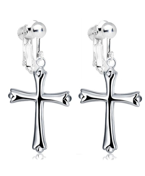 Fashion Female Silver Plated Jewelry Cross Ear Clip on Earrings - CW17XW898UH