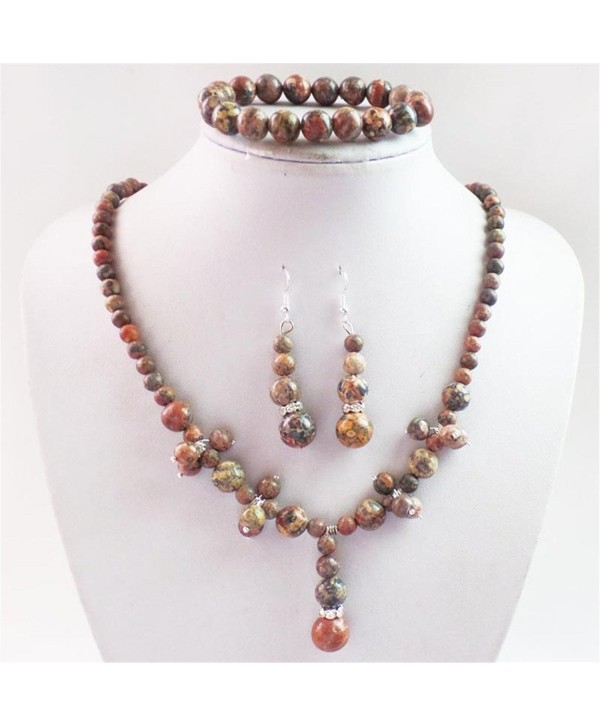 Teng Yu Fashion Leopard Skin Jasper Round Gemstone Beads Necklace Earrings Bracelet Set - CM11TLPOITB
