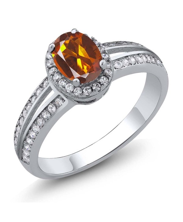 1.00 Ct Oval Orange Red Madeira Citrine Gemstone 925 Sterling Silver Ring (Available in size 5- 6- 7- 8- 9) - C511HB44K83