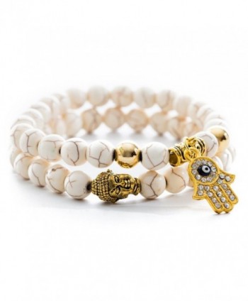 Gems of Peace - Antique White & Gold Buddha Hamsa Charm Bracelet - CB128T943UD