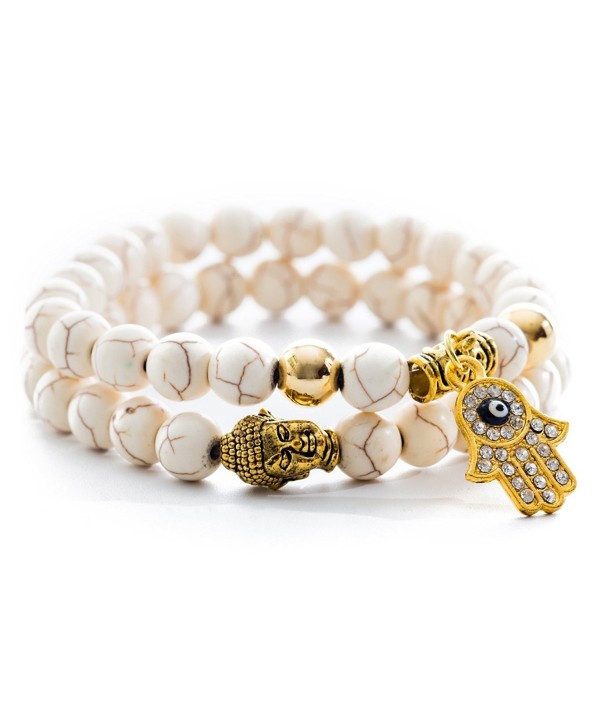 Gems of Peace - Antique White & Gold Buddha Hamsa Charm Bracelet - CB128T943UD