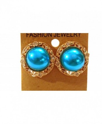 Clip-on Earrings Gold Tone Metallic Pearl Accent Clip Earrings - Blue - C7129SPR1QF