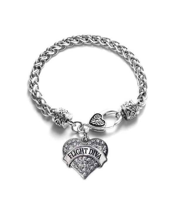 Flight Diva 1 Carat Classic Silver Plated Heart Clear Crystal Charm Bracelet Jewelry - C811VDL22YJ