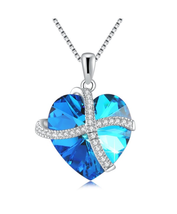 Grace Women's Necklace-Heart Necklace Pendant Necklace Made with Austria Crystal- Fashion Jewelry - Blue - CR182HG2H03