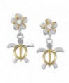 Sterling Silver with 14kt Yellow Gold Plated Accents Small Turtle and Plumeria Dangle Earrings - CM1152JL6AX