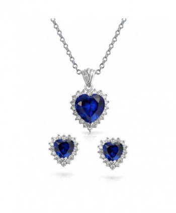 Bling Jewelry Blue Sapphire Color CZ Heart Pendant Necklace Earring Set 18 Inch - CD11FUFM0YL