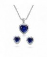 Bling Jewelry Blue Sapphire Color CZ Heart Pendant Necklace Earring Set 18 Inch - CD11FUFM0YL