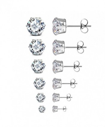 JewelrieShop Earrings Earings Hypoallergenic Nickel free - M30. 5 Pairs White- Round CZ Design- 6 Prong - C411F5J7ZRJ
