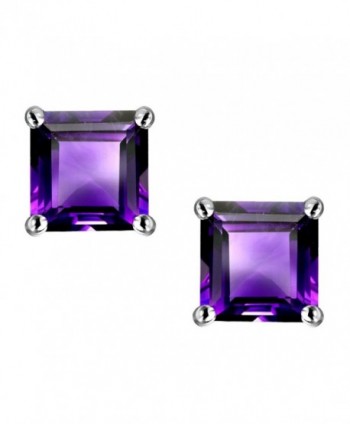 Star K Sterling Silver Square Cut 7mm Earring Studs - Amethyst - CJ116YFGY9D