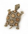 Vintage Inspired Clear/ Citrine Austrian Crystals Turtle Brooch In Antique Gold Metal - 55mm L - C4128XUEN1R