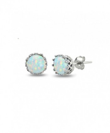 Sterling Silver Created White Earrings - Created White Opal-October - CA182Y0LS4H