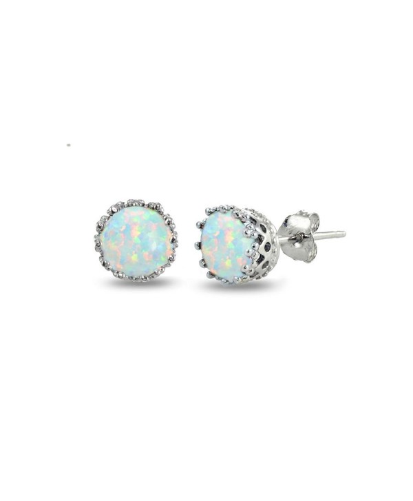 Sterling Silver Created White Earrings - Created White Opal-October - CA182Y0LS4H