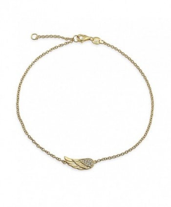 Gold Plated CZ Angel Wing Feather Anklet 925 Silver 9in - CK11K3BVYXF