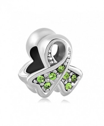 ThirdTimeCharm BreaSt Cancer Awareness Ribbon Charm European Bead with Light Green Crystals - CY12OI1JYKC