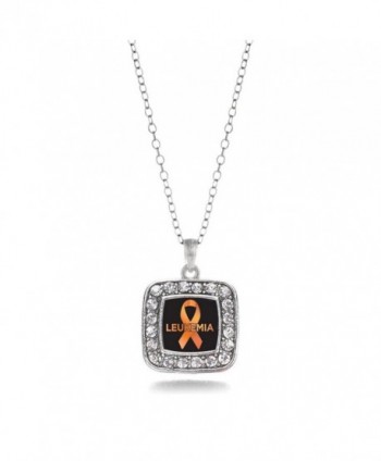 Leukemia Awareness Classic Silver Plated Square Crystal Necklace - C911KEPG5YD