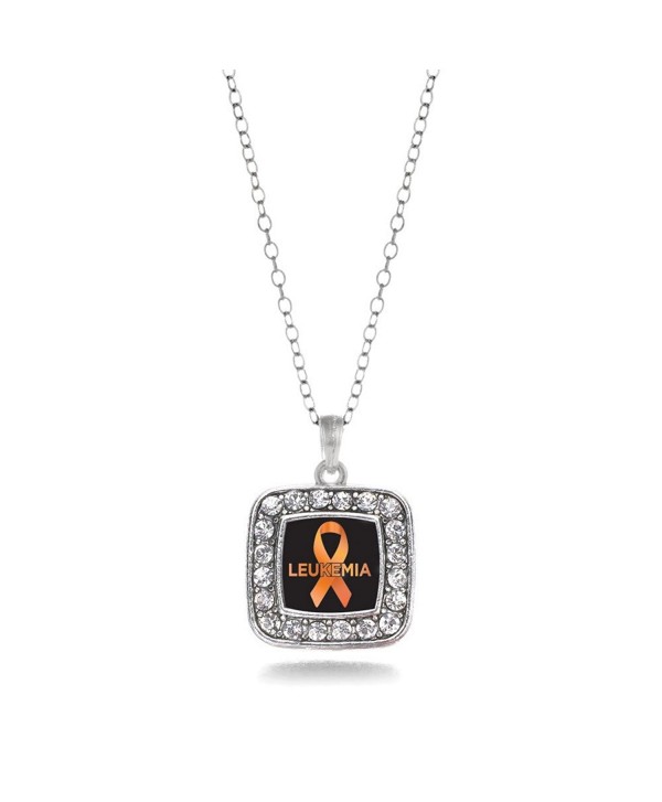 Leukemia Awareness Classic Silver Plated Square Crystal Necklace - C911KEPG5YD