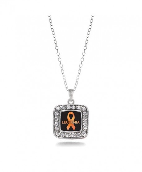 Leukemia Awareness Classic Silver Plated Square Crystal Necklace - C911KEPG5YD
