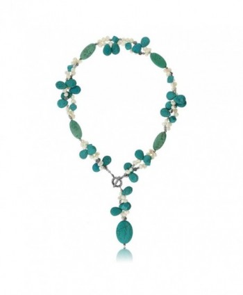 24" Simulated Turquoise Color & White Cultured Freshwater Pearl Necklace with Toggle Hook - CT117A0BZ0N