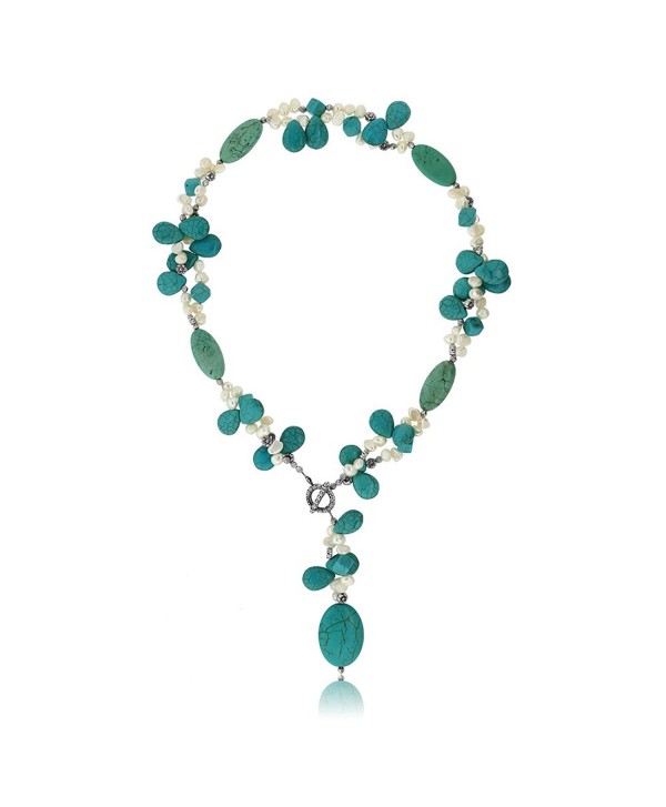 24" Simulated Turquoise Color & White Cultured Freshwater Pearl Necklace with Toggle Hook - CT117A0BZ0N