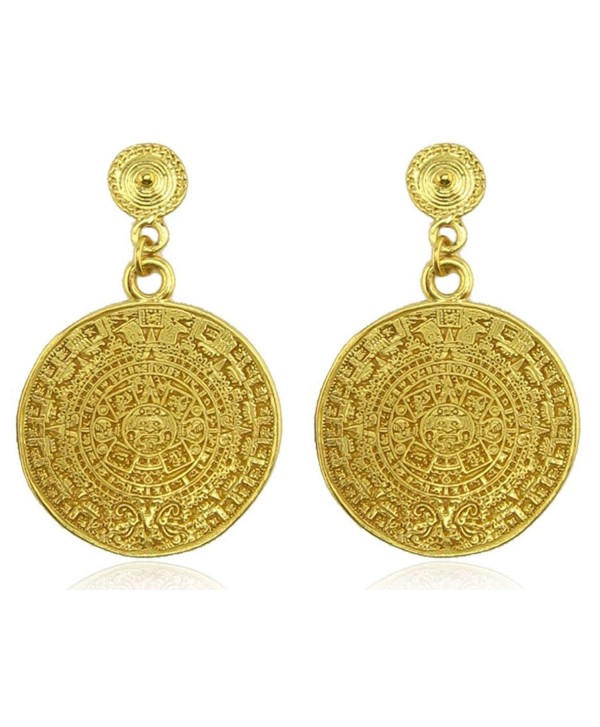 Aztec Calendar Dangle Earrings - CF11F4Z03OV