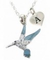 Custom Blue Green Hummingbird Silver Necklace Jewelry Choose Initial 26 letters available - CK182SGD85Q