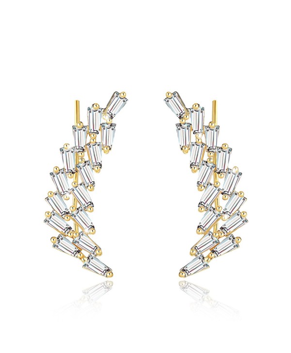 Mevecco Womens Ear Crawler Climber CZ Crystal Ear Wrap Cuffs Earrings Sweep Stud Earring Pin Jewelry - Gold - CO186E8DNAL