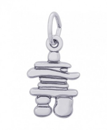 Rembrandt Charms Sterling Silver Inukshuk Accent Charm on a 16- 18 or 20 inch Rope- Box or Curb Chain Necklace - CE185QH3GKT