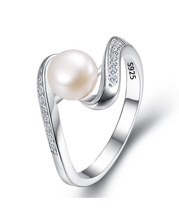 EleQueen 925 Sterling Silver CZ 7mm AAA Cream Freshwater Cultured Pearl Ribbon Bridal Cocktail Ring - CJ185OZDQHL