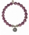 EvaDane Natural Lepidolite Gemstone Rope Bead Sunflower Charm Stretch Bracelet - CJ12KAWSO6Z