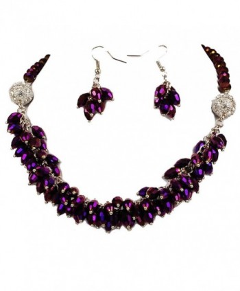 Crystal teardrop Fashion Necklace & Earring set 18" Multi-colors - Dark Purple - C0184IL679K