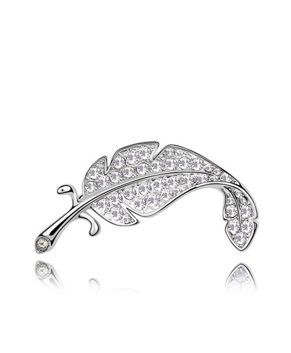 Best Gift Swarovski Elements Crystal Feather Leaf Mini Cute Brooch Pin - Clear - CT11DHLNQCZ