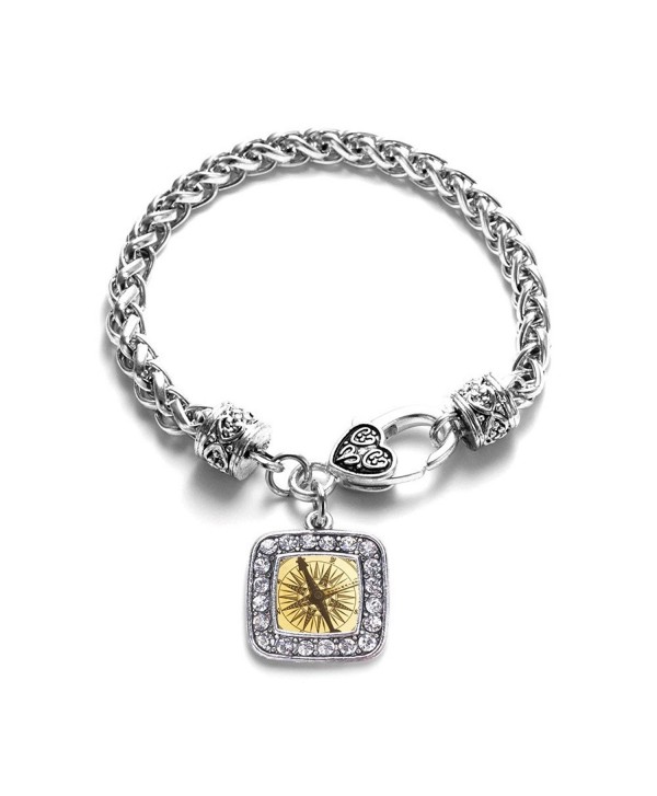 Vintage Compass Classic Braided Classic Silver Plated Square Crystal Charm Bracelet - CR11XMU48R3