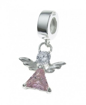 925 Sterling Silver Little Guardian Angel Cz Crystal Dangle Bead Fits European Charm Bracelet - CO11ZV13JC1