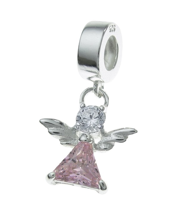 925 Sterling Silver Little Guardian Angel Cz Crystal Dangle Bead Fits European Charm Bracelet - CO11ZV13JC1